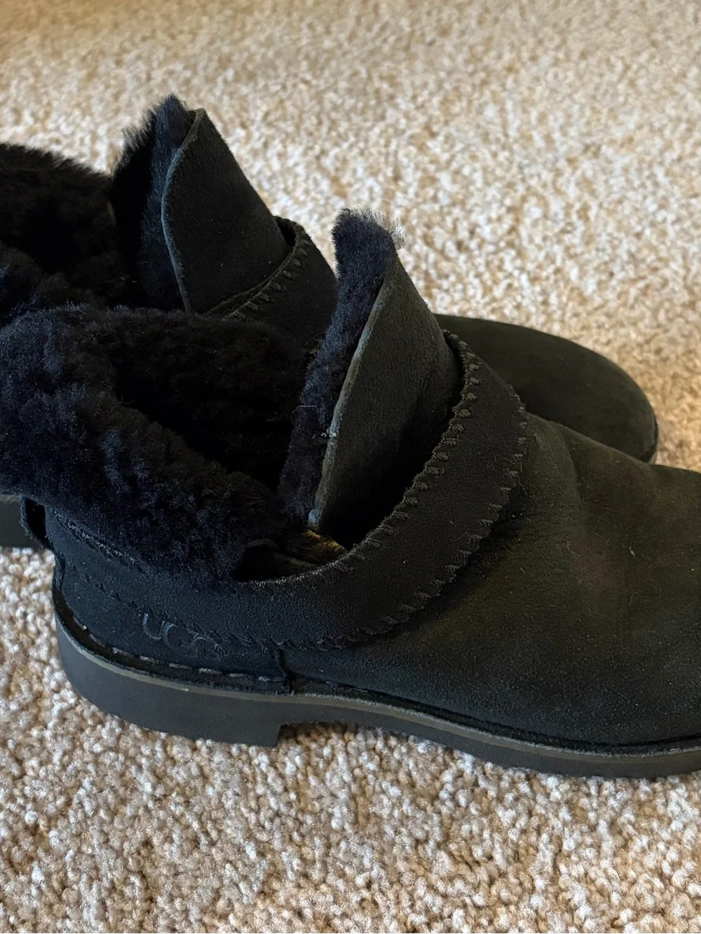 UGG Black Suede Shearling-Lined Slip-On Booties